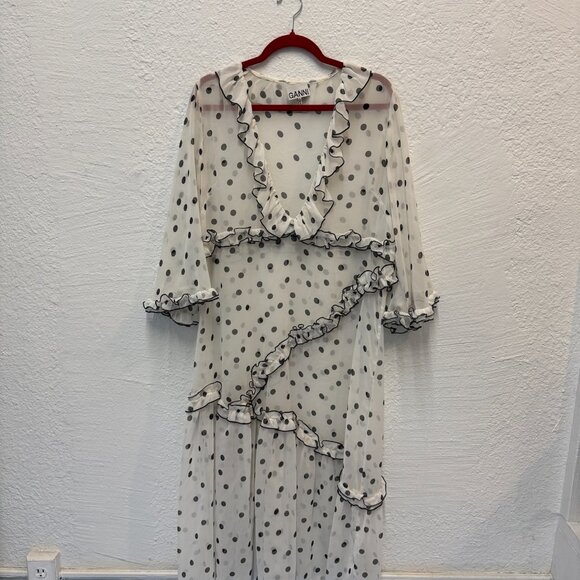 GANNI Ruffled Chiffon Midi Dress - Picture 5 of 9